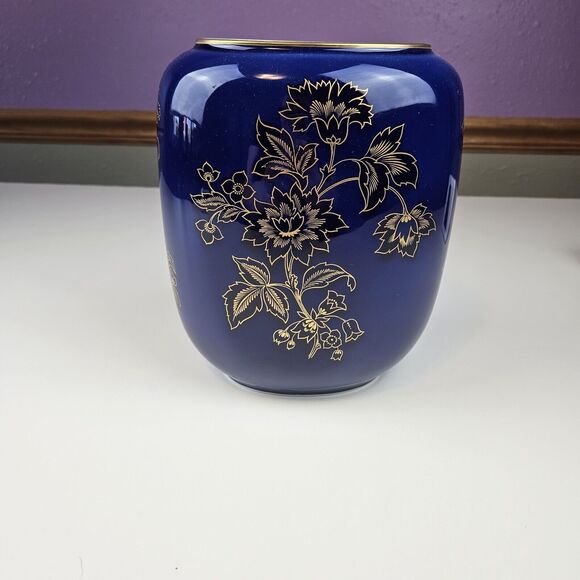 Heinrich German Echt Kobalt 8” Vase Cobalt Blue Gold Floral - Picture 1 of 9